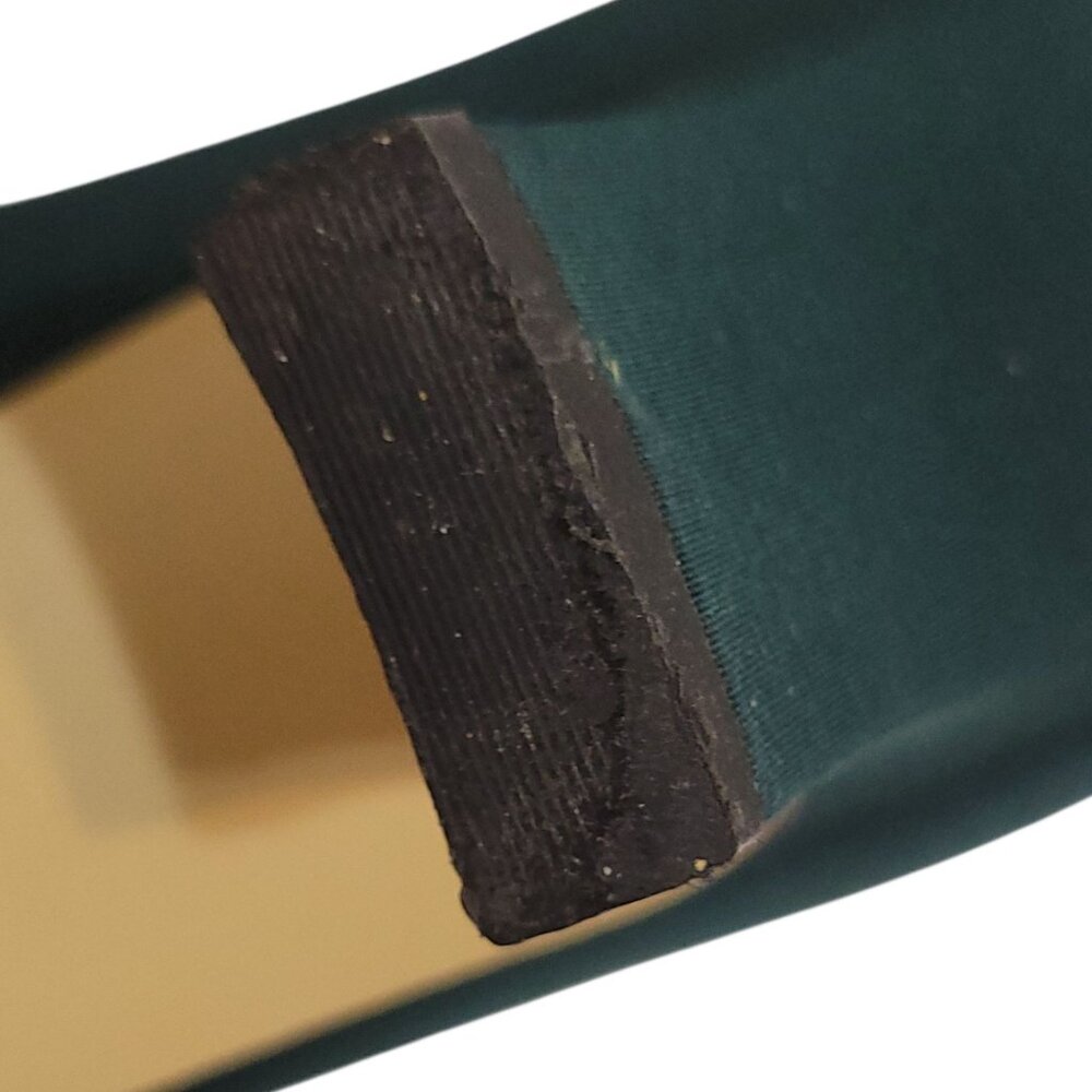 Vintage Laura Scott Green Satin Kitten Heel Shoes Size 6.5 With Button Detail - Picture 6 of 16